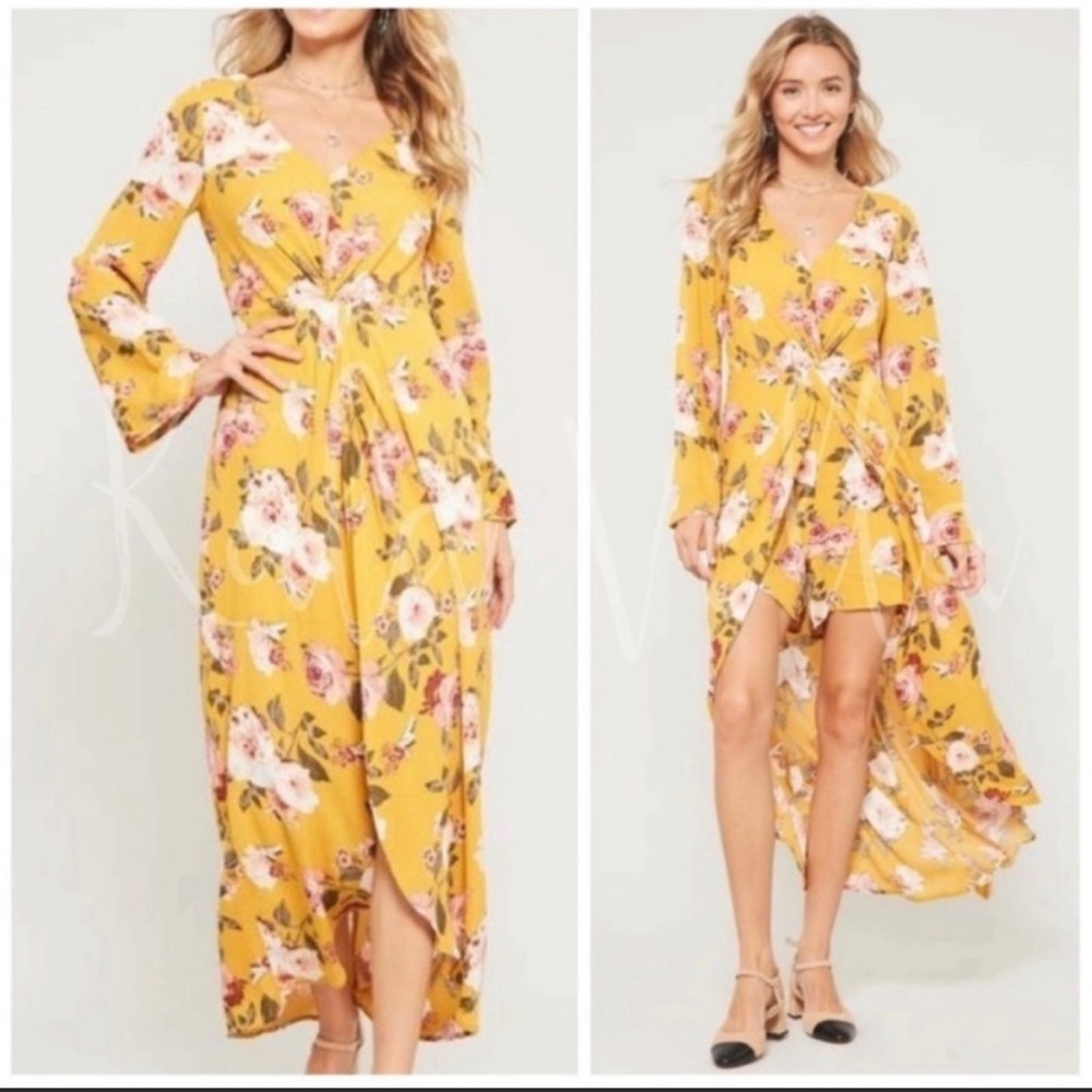 ⭐️Free Gift with Purchase!⭐️💝Beautiful Floral Yellow Boho Maxi Romper💝